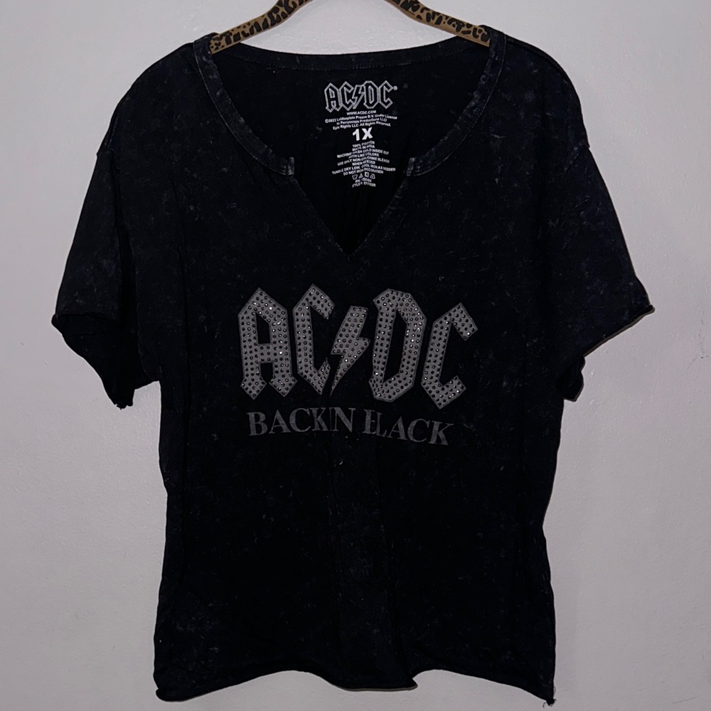 AC/DC Black and Gray V-Neck Tee